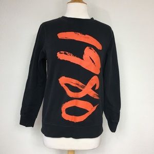 Stussy Black Orange 1980 Logo Crew Fleece Lined Sweatshirt Size S